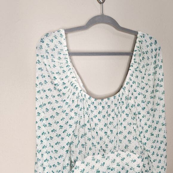 Free People Size Small Sweetie Pie Blouse Teal & Blue Floral Print Top - Picture 10 of 11